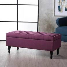 Fwstyle Upholstered Ottoman Padded Buttoned Seat Storage Bench