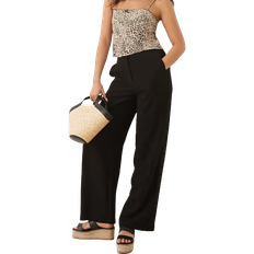 ASOS DESIGN Sorte Bukser Med Lige Ben Og Afslappet Pasform I Hørblanding