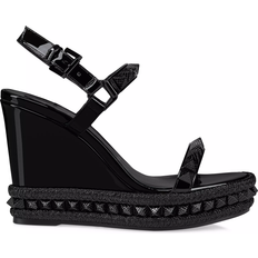 Christian Louboutin Pyraclou Metallic Spike Red Sole Wedge Sandals BLACK 10B 40EU