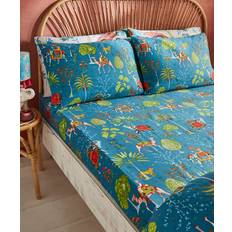 Joe Browns Home Wanderlust Tropical Palm Print 200tc Fitted Bed Sheet Blue