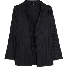 Black - Women Shirts River Island Plisse Tie Front Shirt - Black