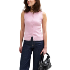 New Look Ribbad Väst Med Knäppning - Rosa