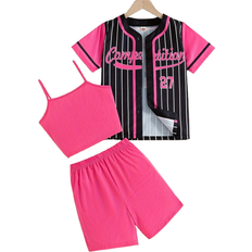 Shein Young Girl Striped Letter Print Shirt and Shorts Set