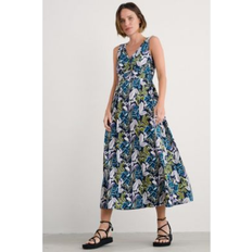 Organic Fabric Dresses Seasalt Cornwall Polmanter Jersey Dress - Linear Leaves Maritime