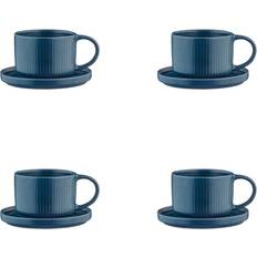 Tazzine da caffè espresso Tasse En Grès 15cl Et Soucoupe 8 Pièces Bleu Tazzina da caffè espresso