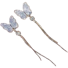 Shein pair Elegant Delicate Blue Butterfly Tassel Earrings Suitable For Women To Wear On Any Occasion