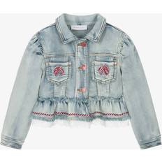 Monnalisa Girls Blue Denim Jacket With Bows & Lace - Blue