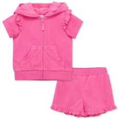 Little Me Zip-Up Hoodie Top & Shorts Cover-Up Set - Bright Pink