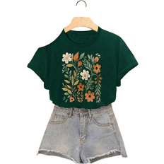 Shein Teen Girls Short Sleeve Floral Print Tee