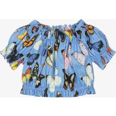 Multicoloured Blouses & Tunics Children's Clothing Dolce & Gabbana Girls Butterfly Print Cotton Poplin Blouse Blue