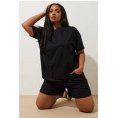 Black Suits Yours Curve Black Sweat Tshirt Shorts Set - Black