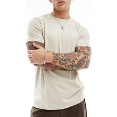 ASOS DESIGN Essential Beige T-shirt med rund hals og ærmer med opsmøg - Neutral