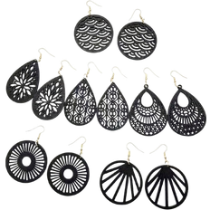 Shein pairsSet Vintage Carved Flower Dangle Earrings Style Wooden Jewelry Fashion Festival Drop Earrings