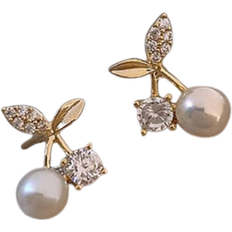 Shein Rhinestone & Faux Pearl Decor Cherry Design Stud Earrings