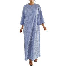 Shein Damen gestreiftes Knopf-Vorder Lässig Langes Kleid, Frühling Herbst