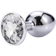 Sunfo Metal Anal Plug with White Stone Silver