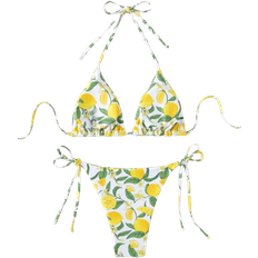Shein Womens Summer Beachwear Fruit Printed Halter Neck Tie Sexy Bikini Set Two Pieces Bikini Set
