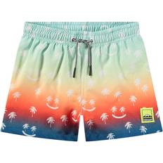 Molo Kids' Niko Palmtree Smile Swim Shorts - Blue Ombré