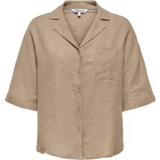 Only Linen Mix Oversized Shirt Co-Ord - Brown