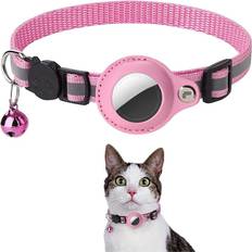 Katte halsbånd Lippa Halsbånd med AirTag Kunstlæder Etui 22-32 cm Lyserød