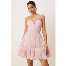 Ruffle Hem Sweetheart Mini Tulle Dress - Baby Pink
