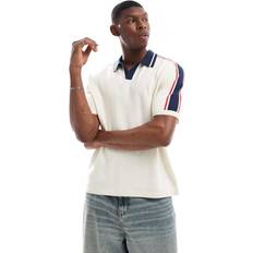 Hollister Polo Shirts Hollister Knitted Contrast Collar Preppy Polo Top - Cream
