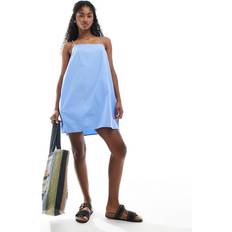 Monki Cotton Poplin Mini Dress With Tie Straps - Blue