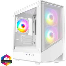 Computer Cases CiT Level 5 White Micro-ATX Mesh PC Gaming Case with 3 x 120mm PWM ARGB Fans Tempered Glass Side Panel