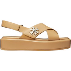 Tory Burch Flätad Lädersandal Med Plattform - Beige