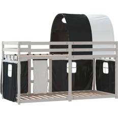 vidaXL Loftsäng Med Gardiner Vit&Svart 75x190 cm Massiv Furu Våningssäng