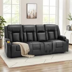 AECOJOY Recliner Manual RV Couch PU Home Theater Seating 3 Seater 1Table Sofa 87.6" 3 Seater