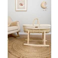 Clair De Lune Moses Basket Knitted Cream With Natural Rocking Stand