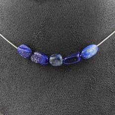 Lapis Halsband Stones And Minerals Necklace 5 Lapis Lazuli Beads - Steel Chain
