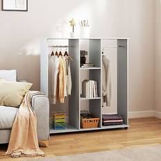 Homcom Double Open Storage Shelves with Clothes Hanging Rails Wardrobe