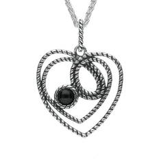 Necklaces C W Sellors Sterling Silver Whitby Jet Rope Heart Stone Necklace - Silver