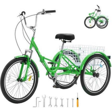 Tricycle Bikes VEVOR Folding Adult Tricycle 24 Inch 7 Speed