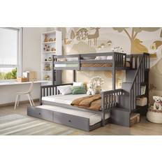 150cm Beds Flair Tag Triple Grey Staircase with Trundle Bunk Bed 146x247cm