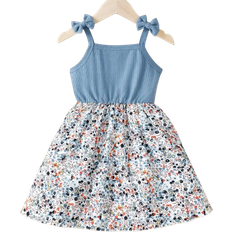 Shein Young Girl Butterfly Bow Tie Shoulder Splicing Flower Pattern Suspender Dress Party Kids Girls Summer Clothes