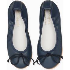 Blue - Girls Ballerinas La Coqueta Navy Leather Girl Bow Ballerina Shoes - Navy
