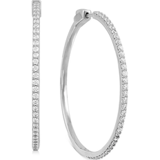 Diamond hoop earrings Macy's Diamond Skinny Hoop Earrings (1 ct. t.w. in Sterling Silver Sterling Silver