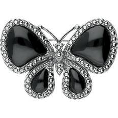 Brooches C W Sellors Sterling Silver Whitby Jet Marcasite Butterfly Brooch - Silver