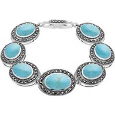 Turquoise Bracelets C W Sellors Sterling Silver Turquoise Marcasite Framed Oval Bracelet - Silver