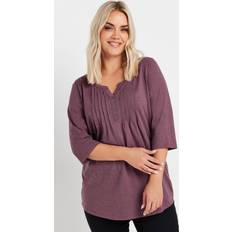 Purple T-shirts Yours Pintuck Henley 3/4 Sleeve T-Shirt - Purple