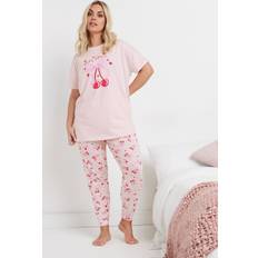Red Sleepwear Yours Curve Pink Mon Cheri Cherry Bow Print Pyjama Set - Pink