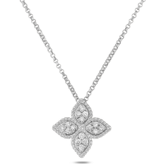Roberto Coin Princess Flower 18ct White Gold Diamond Pendant Necklace