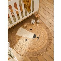 Jute rug Vertbaudet Round Jute Rug Lion Design Golden Beige