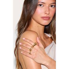 PrettyLittleThing Diamante Textured Multipack Rings - Gold