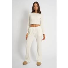 Kaiia Waffle Wide Leg Joggers - Cream