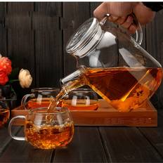 Grandado Glass Kettle Water Jug Heat Resistant Flower Teapots 1000ml Carafes, Jugs & Bottles