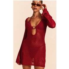 Red Swimsuit Cover-Ups & Sarong Wraps PrettyLittleThing Crochet O Ring Mini Beach Dress - Red
